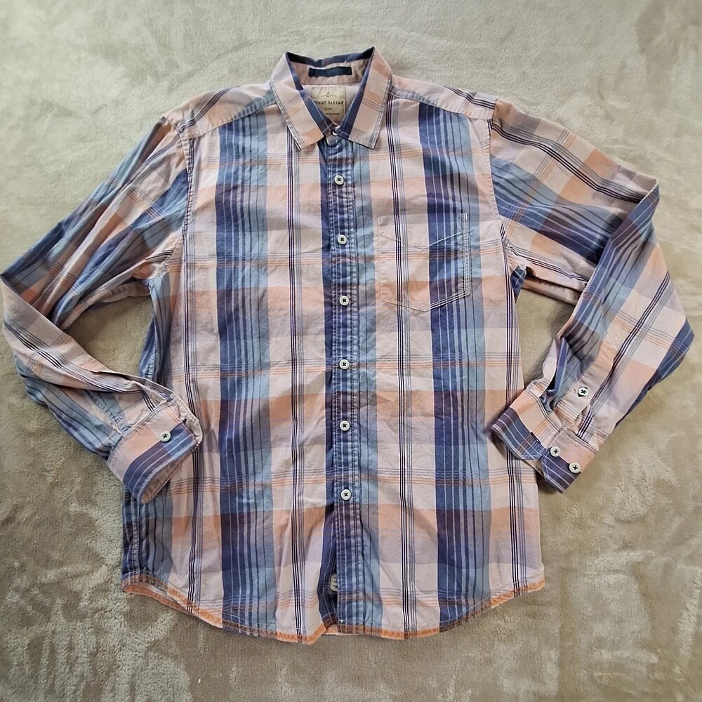 Tommy Bahama Shirt Mens Medium Blue Plaid Linen Long Sleeve Button Up Casual